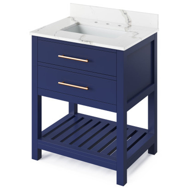 Jeffrey Alexander 30" Hale Blue Wavecrest Vanity Calacatta Vienna Quartz Vanity Top Undermount Rectangle Bowl VKITWAV30BLCQR