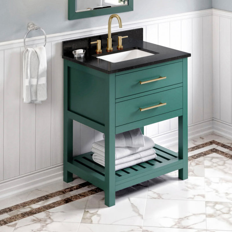 Jeffrey Alexander 30" Forest Green Wavecrest Vanity Black Granite Vanity Top Undermount Rectangle Bowl VKITWAV30GNBGR