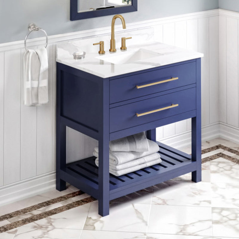 Jeffrey Alexander 36" Hale Blue Wavecrest Vanity Calacatta Vienna Quartz Vanity Top Undermount Rectangle Bowl VKITWAV36BLCQR