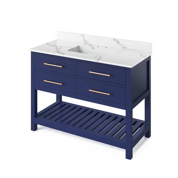 Jeffrey Alexander 48" Hale Blue Wavecrest Vanity Calacatta Vienna Quartz Vanity Top Undermount Rectangle Bowl VKITWAV48BLCQR