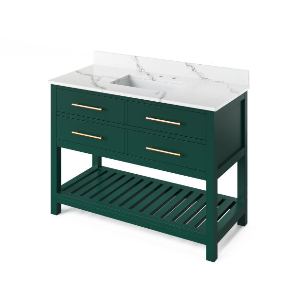 Jeffrey Alexander 48" Forest Green Wavecrest Vanity Calacatta Vienna Quartz Vanity Top Undermount Rectangle Bowl VKITWAV48GNCQR