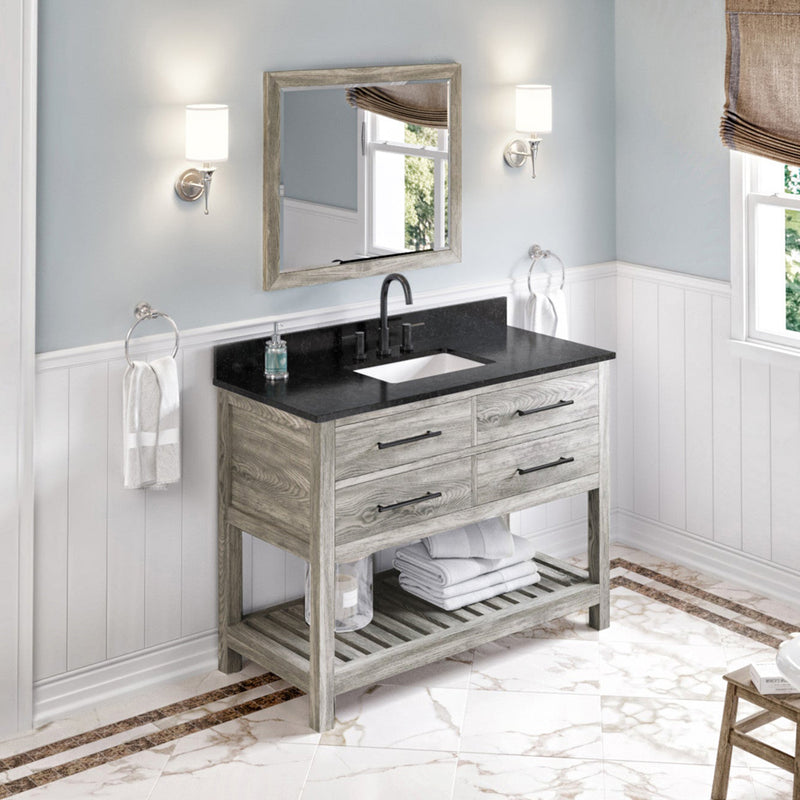 Jeffrey Alexander 48" Weathered Grey Wavecrest with Black Granite Vanity Top