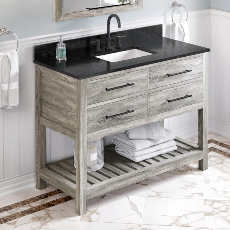 Jeffrey Alexander 48" Weathered Grey Wavecrest with Black Granite Vanity Top