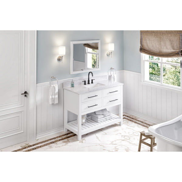 Jeffrey Alexander 48" White Wavecrest Vanity White Carrara Marble Vanity Top Undermount Rectangle Bowl VKITWAV48WHWCR