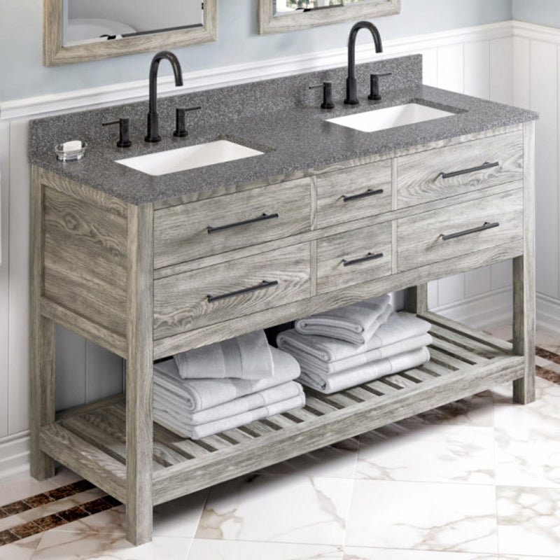 Jeffrey Alexander 60" Weathered Grey Wavecrest double bowl Vanity Top