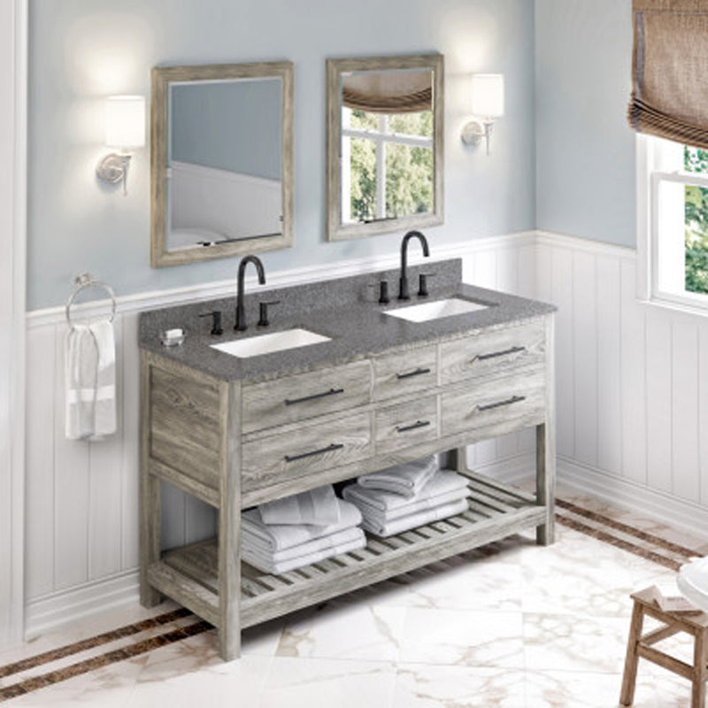 Jeffrey Alexander 60" Weathered Grey Wavecrest double bowl Vanity Top