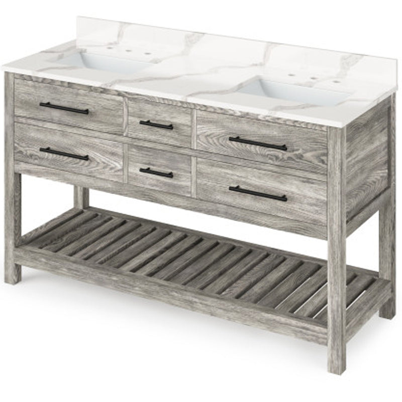 Jeffrey Alexander 60" Weathered Grey Wavecrest double bowl Vanity Top