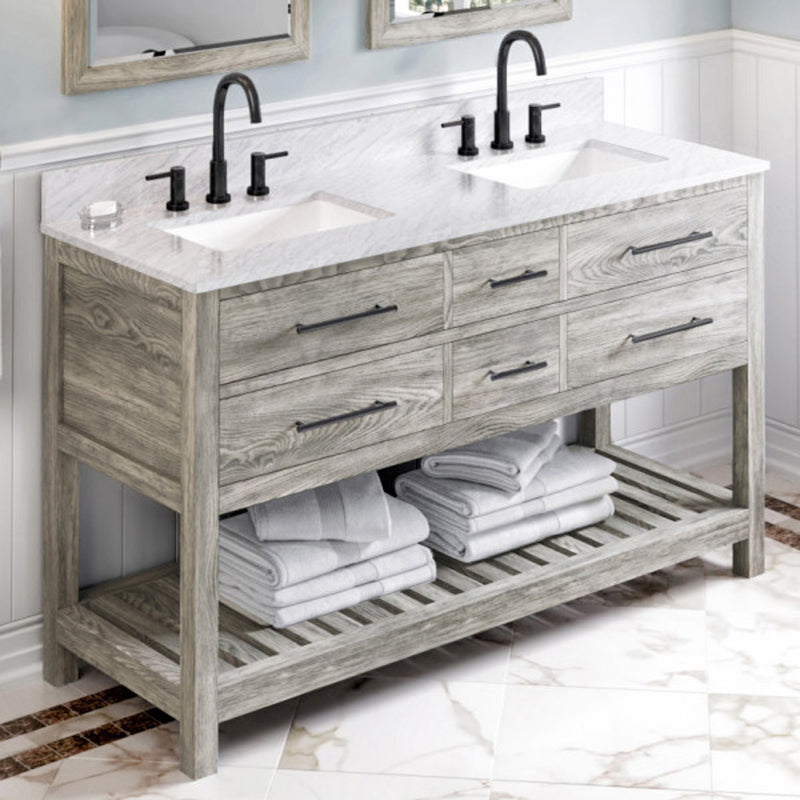 Jeffrey Alexander 60" Weathered Grey Wavecrest double bowl Vanity Top