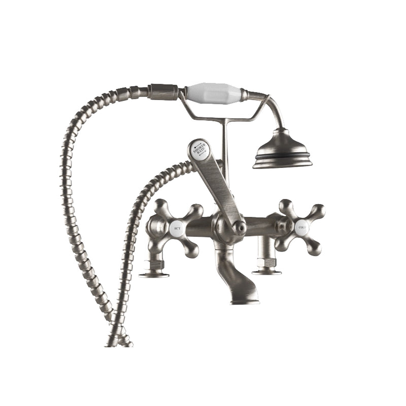 Cambridge Plumbing Clawfoot Tub Deck Mount Brass Faucet, Hand Held Shower BN