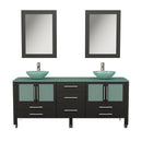 Cambridge Plumbing 71" Solid Wood & Glass Double Vessel Sink Vanity, BN Faucets