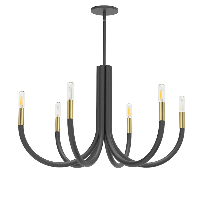 Dainolite 6 Light Incandescent Chandelier Matte Black and Aged Brass WAN-286C-MB-AGB