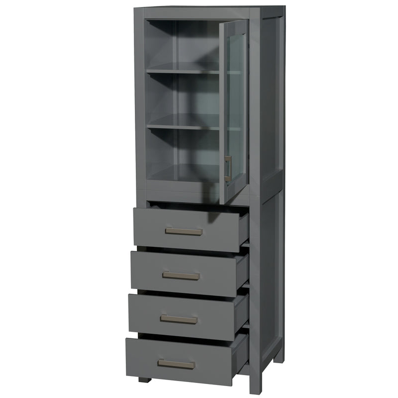 Wyndham Sheffield 24" Linen Tower In Dark Gray with Shelved Cabinet Storage and 4 Drawers WCS1414LTKG