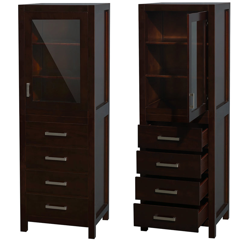 Wyndham Sheffield 24" Linen Tower In Espresso with Shelved Cabinet Storage and 4 Drawers WCS1414LTES