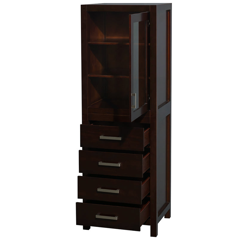 Wyndham Sheffield 24" Linen Tower In Espresso with Shelved Cabinet Storage and 4 Drawers WCS1414LTES