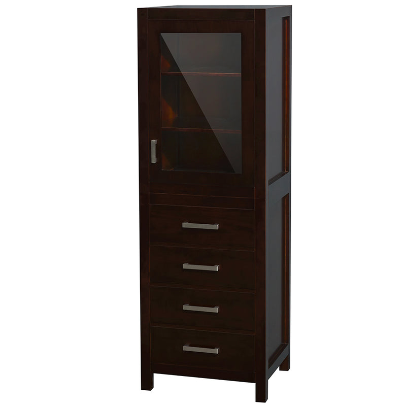 Wyndham Sheffield 24" Linen Tower In Espresso with Shelved Cabinet Storage and 4 Drawers WCS1414LTES