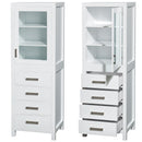 Wyndham Sheffield 24" Linen Tower In White with Shelved Cabinet Storage and 4 Drawers WCS1414LTWH