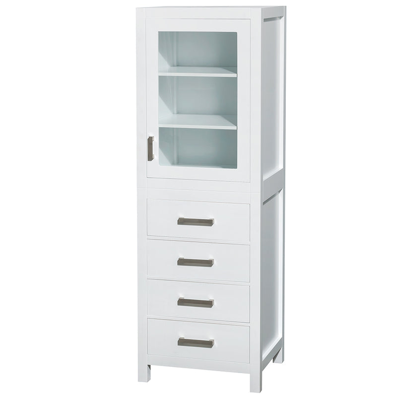 Wyndham Sheffield 24" Linen Tower In White with Shelved Cabinet Storage and 4 Drawers WCS1414LTWH