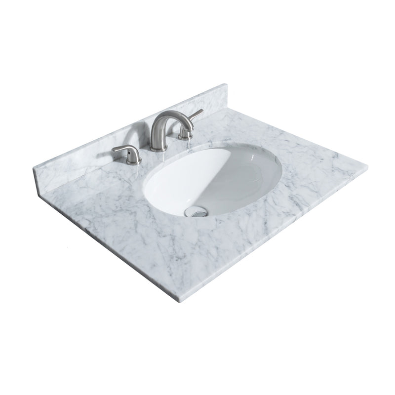 Wyndham Deborah 30" Single Bathroom Vanity In White with White Carrara Marble Countertop Undermount Oval Sink Brushed Gold Trims and Medicine Cabinet WCS202030SWGCMUNOMED