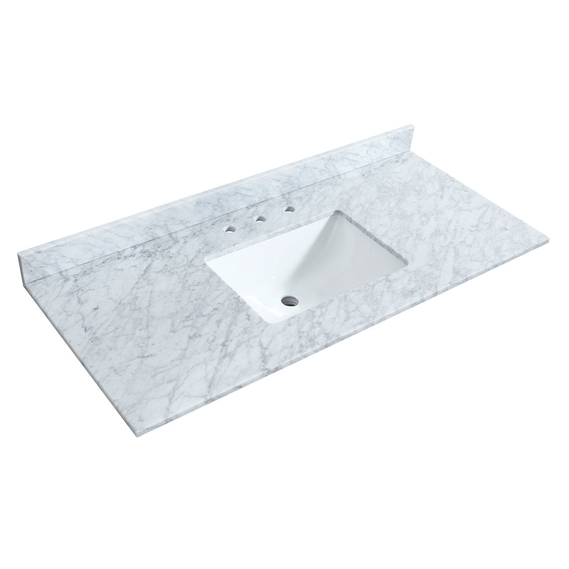 Wyndham Deborah 48" Single Bathroom Vanity In White with White Carrara Marble Countertop Undermount Square Sink Brushed Gold Trims and No Mirror WCS202048SWGCMUNSMXX