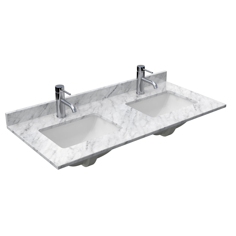 Wyndham Avery 48" Double Bathroom Vanity In White White Carrara Marble Countertop Undermount Square Sinks and 46" Mirror WCV232348DWHCMUNSM46