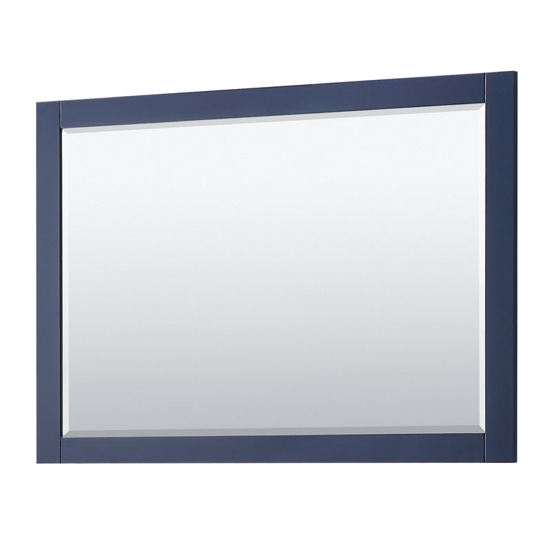 Wyndham Avery 48" Double Bathroom Vanity In Dark Blue Light-Vein Carrara Cultured Marble Countertop Undermount Square Sinks and 46" Mirror WCV232348DBLC2UNSM46