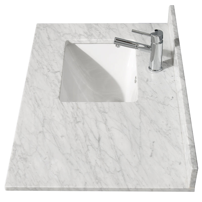 Wyndham Daria 36" Single Bathroom Vanity In Dark Blue White Carrara Marble Countertop Undermount Square Sink and No Mirror WCV252536SBLCMUNSMXX