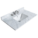 Wyndham Miranda 36" Single Bathroom Vanity In Dark Blue White Carrara Marble Countertop Undermount Square Sink Black Trims and 34" Mirror WCF292936SBBCMUNSM34