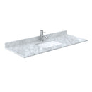 Wyndham Miranda 54" Single Bathroom Vanity In Dark Blue White Carrara Marble Countertop Undermount Square Sink Matte Black Trim 46" Mirror WCF292954SBBCMUNSM46