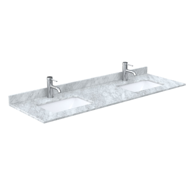 Wyndham Miranda 66" Double Bathroom Vanity In Dark Blue White Carrara Marble Countertop Undermount Square Sinks Matte Black Trim WCF292966DBBCMUNSMXX