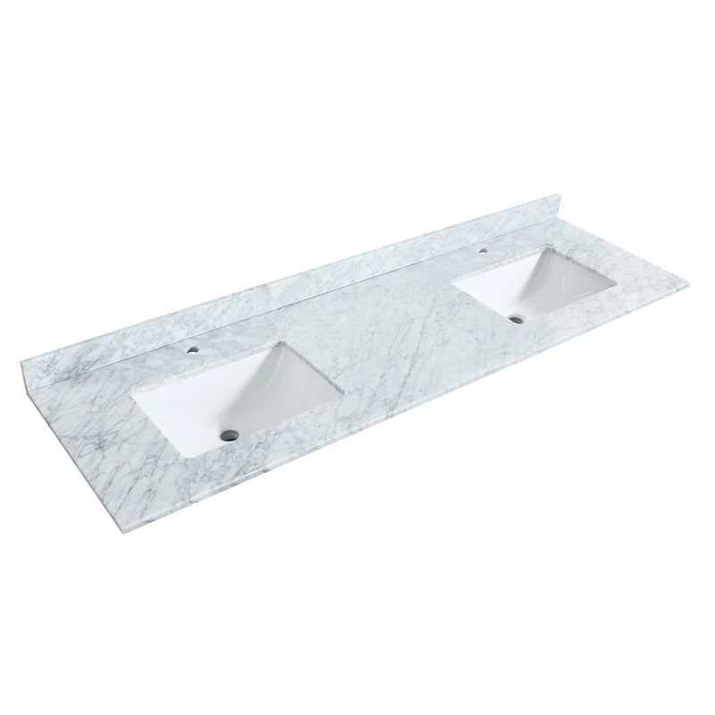 Wyndham Miranda 72" Double Bathroom Vanity In Green White Carrara Marble Countertop Undermount Square Sinks Matte Black Trim WCF292972DGKCMUNSMXX