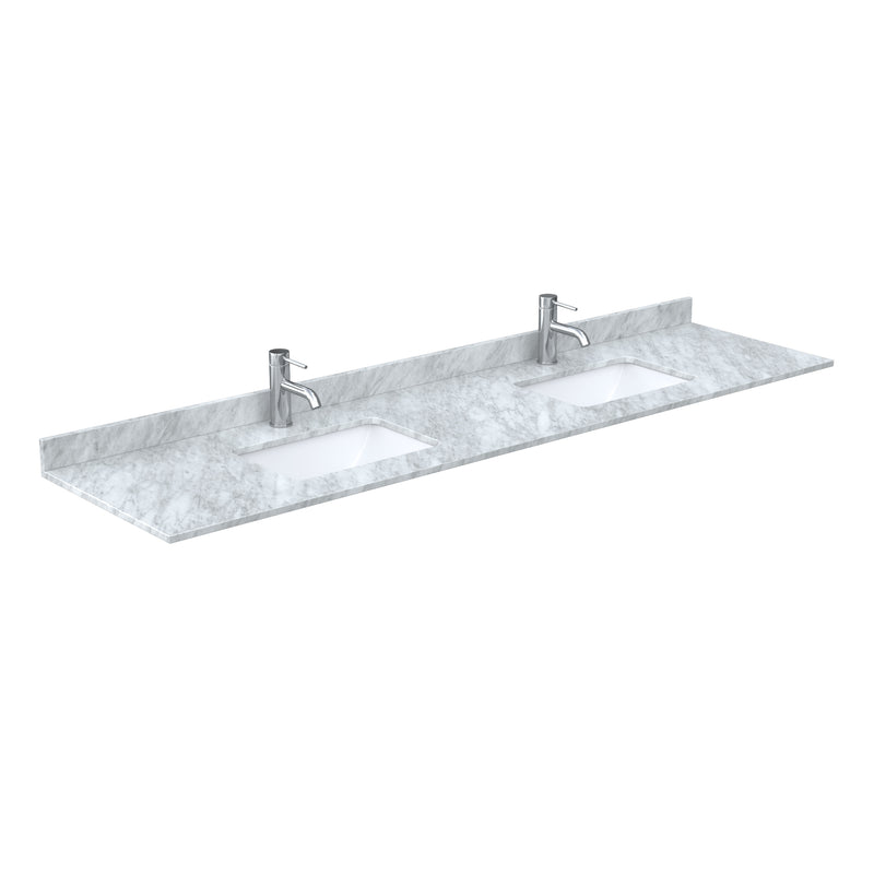 Wyndham Miranda 84" Double Bathroom Vanity In White White Carrara Marble Countertop Undermount Square Sinks Brushed Nickel Trim 70" Mirror WCF292984DWHCMUNSM70