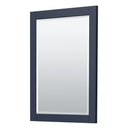 Wyndham Miranda 30" Single Bathroom Vanity In Dark Blue 1.25" Thick Matte White Solid Surface Countertop Integrated Sink Brushed Gold Trim 24" Mirror WCF292930SBLK1INTM24