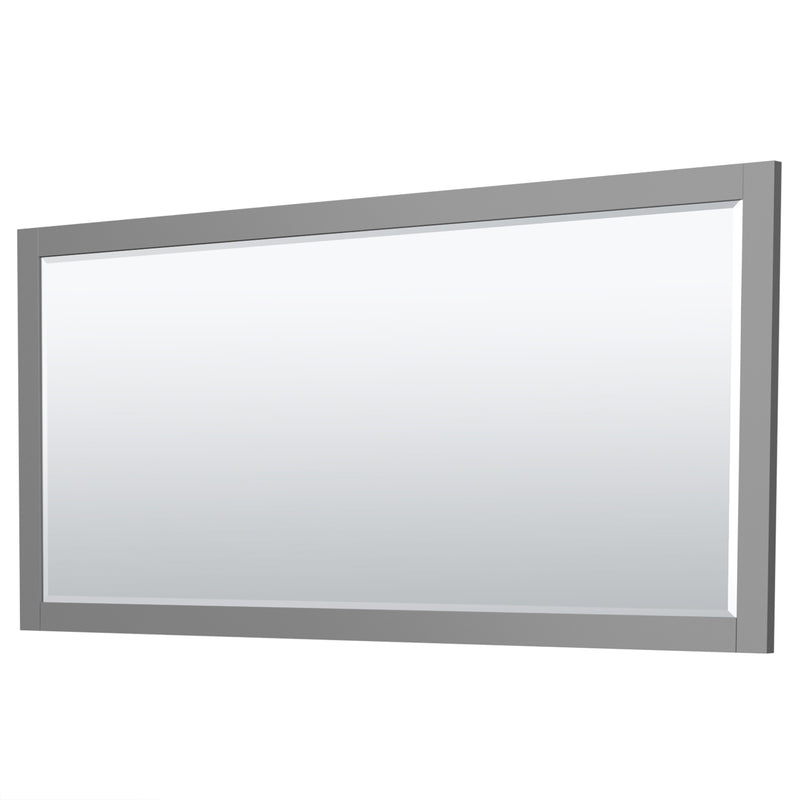 Wyndham Miranda 72" Double Bathroom Vanity In Dark Gray Matte White Solid Surface In 4" Thickness Integrated Sinks Black Trims and 70" Mirror WCF292972DGBK4INTM70