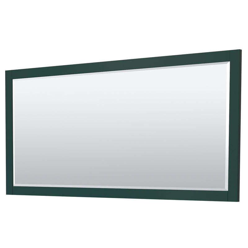 Wyndham Miranda 72" Double Bathroom Vanity In Green 4" Thick Matte White Solid Surface Countertop Integrated Sinks Matte Black Trim 70" Mirror WCF292972DGKK4INTM70