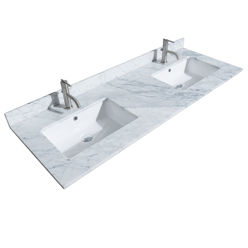 Wyndham Margate 60" Double Bathroom Vanity In White White Carrara Marble Countertop Undermount Square Sinks and No Mirror WCV303060DWHCMUNSMXX