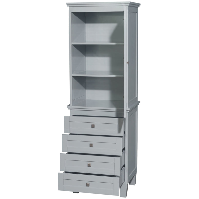 Wyndham Acclaim Bathroom Linen Tower In Oyster Gray with Shelved Cabinet Storage and 4 Drawers WCV8000LTOY