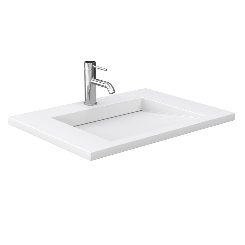 Wyndham Miranda 30" Single Bathroom Vanity In White 1.25" Thick Matte White Solid Surface Countertop Integrated Sink Brushed Gold Trim WCF292930SWGK1INTMXX