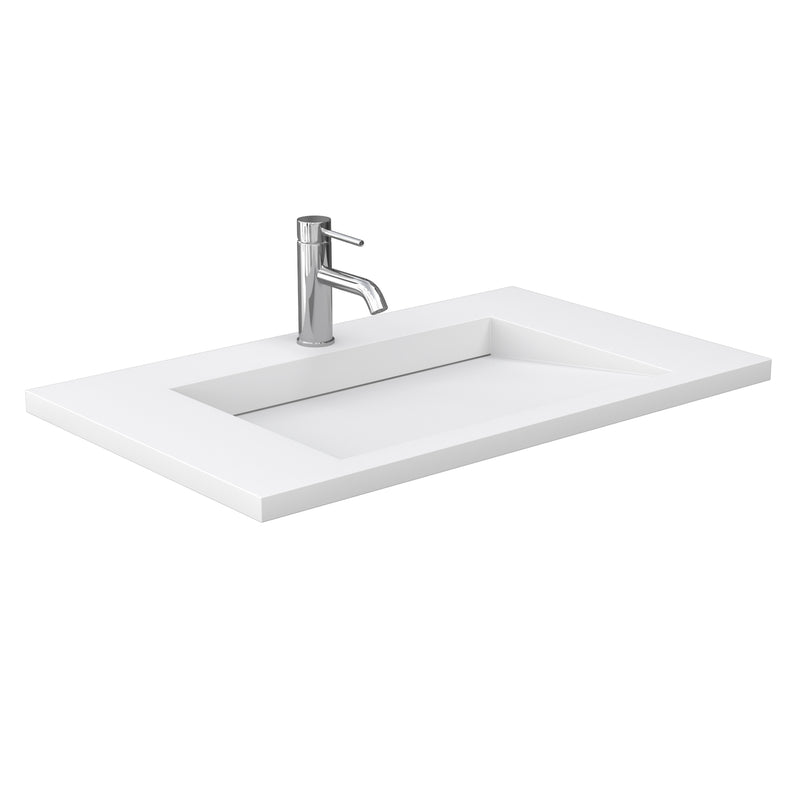 Wyndham Miranda 36" Single Bathroom Vanity In Dark Gray Matte White Solid Surface In 1.25" Thickness Integrated Sink Brushed Nickel Trims and No Mirror WCF292936SKGK1INTMXX