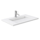 Wyndham Miranda 36" Single Bathroom Vanity In White Matte White Solid Surface In 1.25" Thickness Integrated Sink Brushed Nickel Trims and 34" Mirror WCF292936SWHK1INTM34