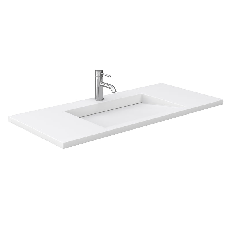 Wyndham Miranda 48" Single Bathroom Vanity In Dark Gray Matte White Solid Surface In 1.25" Thickness Integrated Sink Black Trims and 46" Mirror WCF292948SGBK1INTM46