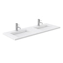 Wyndham Miranda 60" Double Bathroom Vanity In White Matte White Solid Surface In 1.25" Thickness Integrated Sinks Brushed Gold Trims and 58" Mirror WCF292960DWGK1INTM58