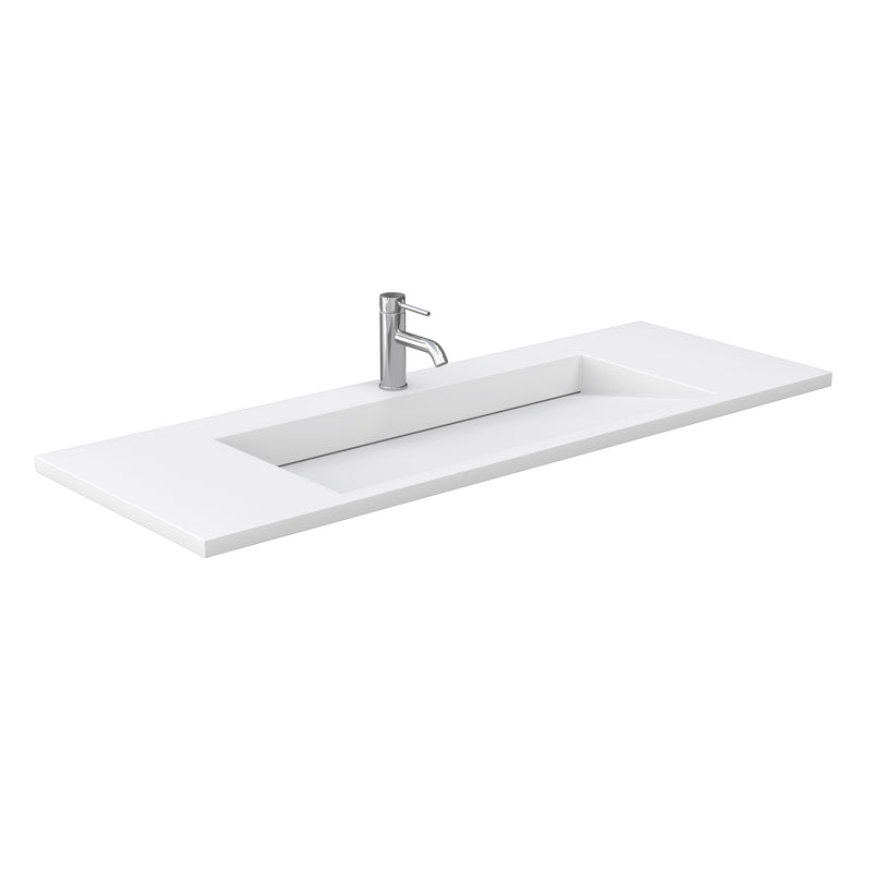 Wyndham Miranda 60" Single Bathroom Vanity In White Matte White Solid Surface In 1.25" Thickness Integrated Sink Black Trims and 58" Mirror WCF292960SWBK1INTM58