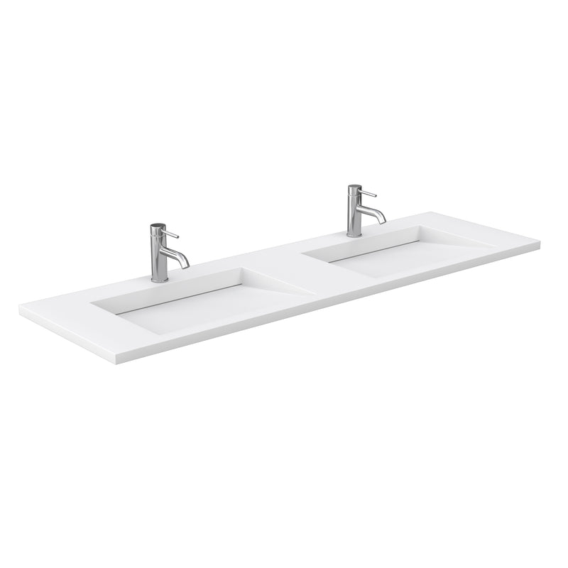 Wyndham Maroni 72" Double Bathroom Vanity In Light Straw Matte White Solid Surface In 1.25" Thickness Integrated Sinks Black Trims and No Mirror WCF282872DLBK1INTMXX