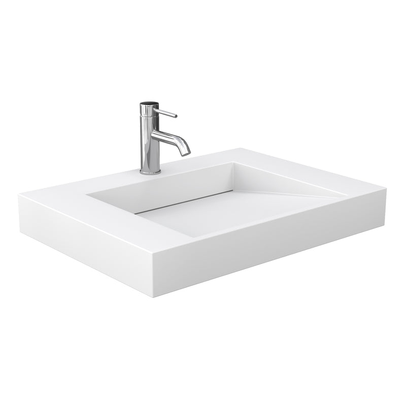 Wyndham Miranda 30" Single Bathroom Vanity In White 4" Thick Matte White Solid Surface Countertop Integrated Sink Brushed Gold Trim WCF292930SWGK4INTMXX