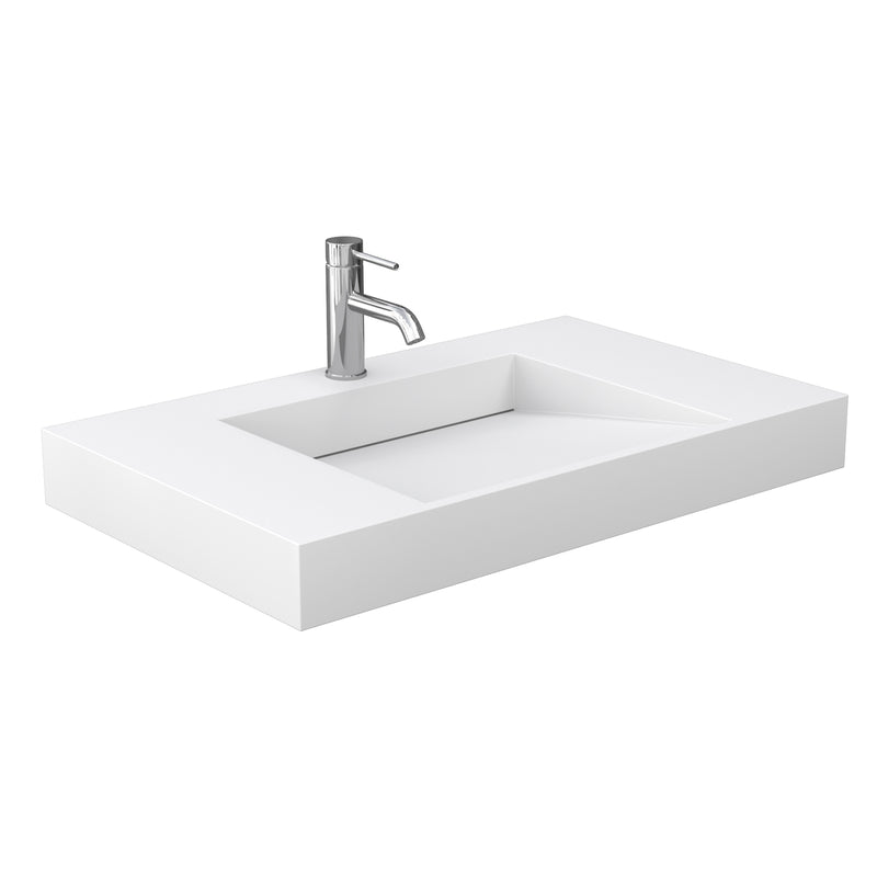 Wyndham Miranda 36" Single Bathroom Vanity In Green 4" Thick Matte White Solid Surface Countertop Integrated Sink Brushed Nickel Trim WCF292936SGEK4INTMXX