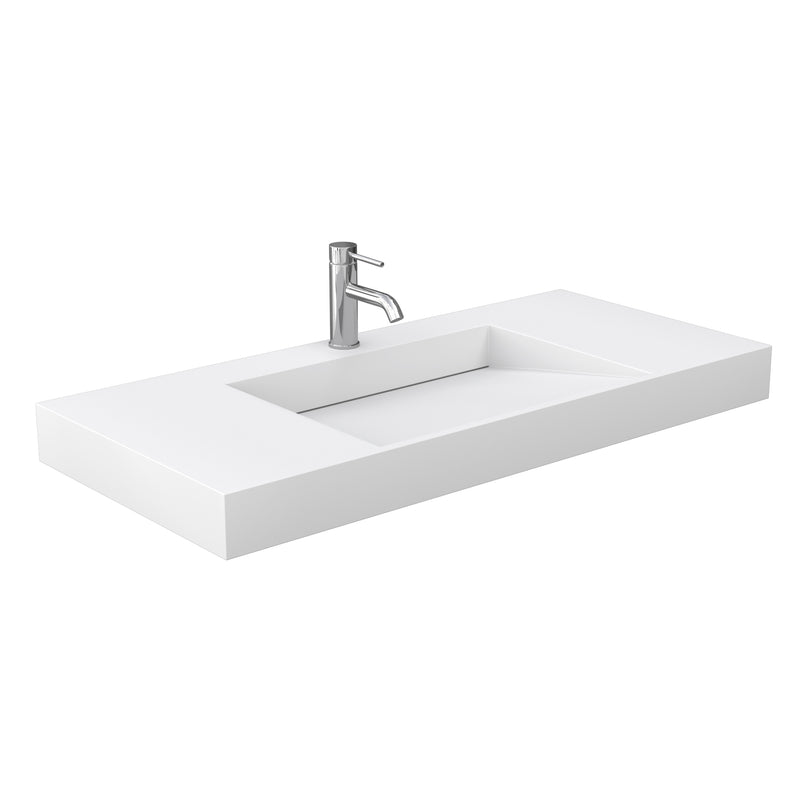 Wyndham Miranda 48" Single Bathroom Vanity In White Matte White Solid Surface In 4" Thickness Integrated Sink Black Trims and 46" Mirror WCF292948SWBK4INTM46