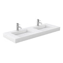 Wyndham Miranda 60" Double Bathroom Vanity In White Matte White Solid Surface In 4" Thickness Integrated Sinks Brushed Gold Trims and 58" Mirror WCF292960DWGK4INTM58