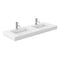 Wyndham Maroni 60" Double Bathroom Vanity In Light Straw Matte White Solid Surface In 4" Thickness Integrated Sinks and No Mirror WCF282860DLSK4INTMXX