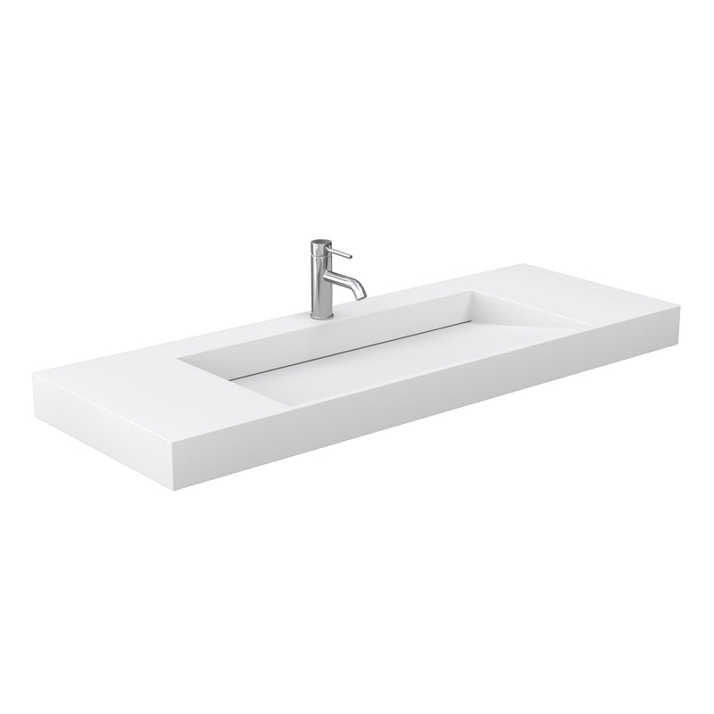 Wyndham Miranda 60" Single Bathroom Vanity In Green 4" Thick Matte White Solid Surface Countertop Integrated Sink Brushed Nickel Trim 58" Mirror WCF292960SGEK4INTM58