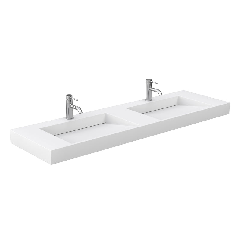 Wyndham Maroni 72" Double Bathroom Vanity In Light Straw Matte White Solid Surface In 4" Thickness Integrated Sinks Black Trims and No Mirror WCF282872DLBK4INTMXX